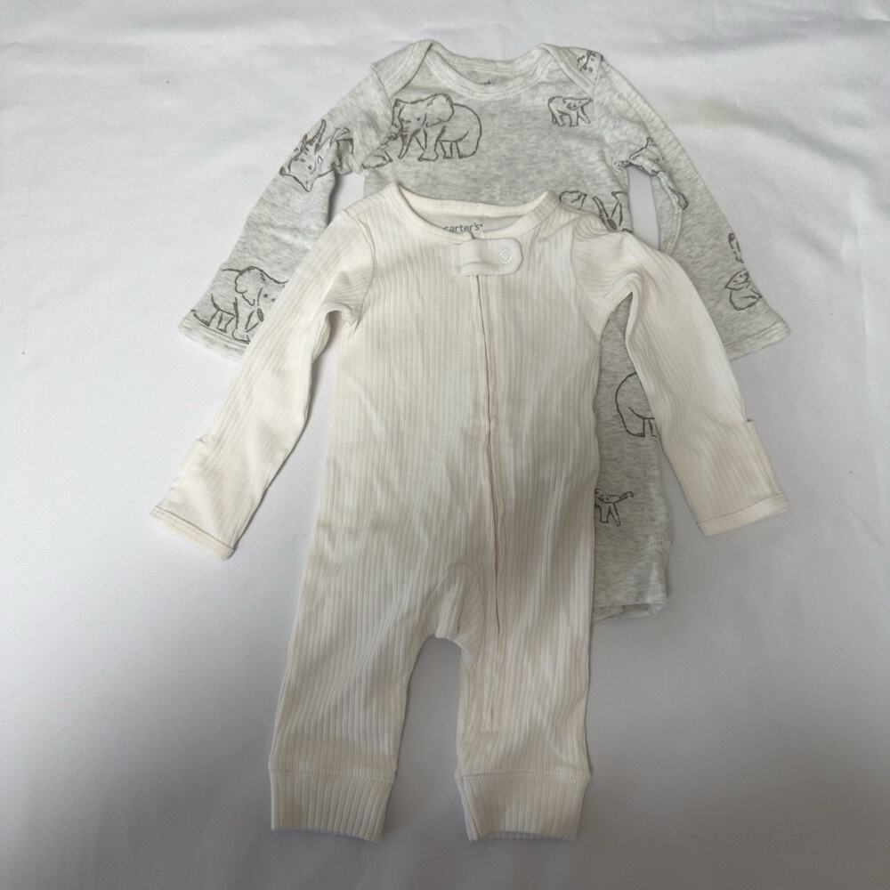 Carter's Sleeper Romper 2 pack Newborn Gray Elephant / Cream